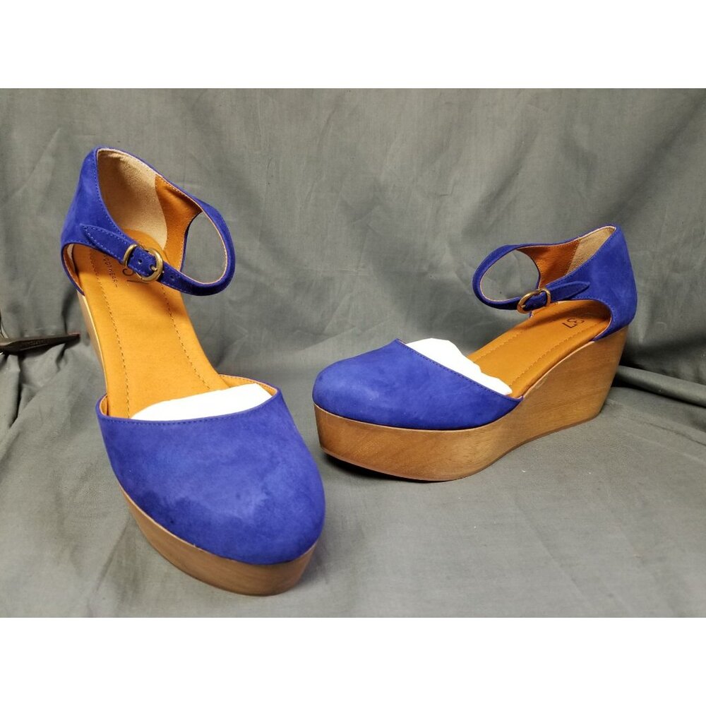 1937 Footwear Kidsuede Platform Wedge Blue Suede Womens Size 9 NEW IN BOX!